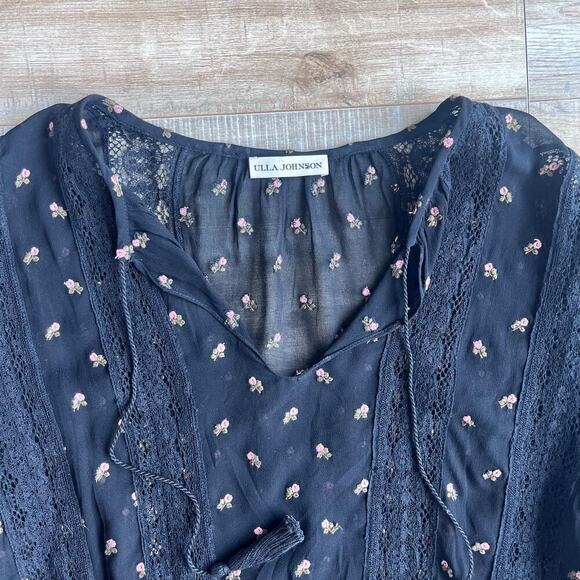 Ulla Johnson Black Lace & Rose Embroidered Blouse Size 4 - Picture 2 of 5